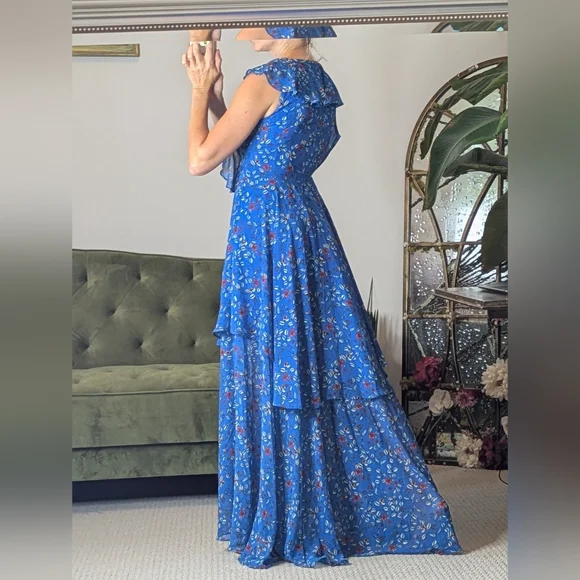 Lulu's Floral Ruffle Hi-Lo Dress Size XS Blue Vacation - Picture 11 of 13